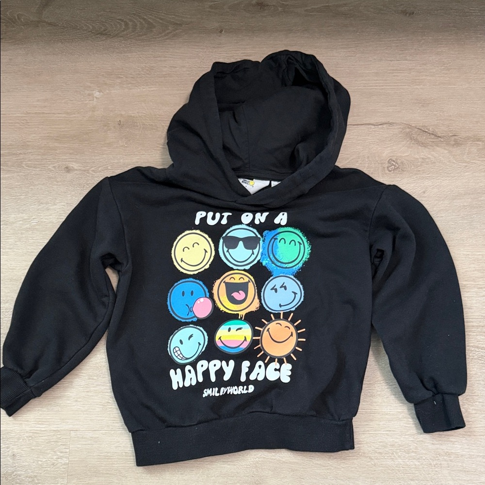 H&M Black Hoodie with Colorful Faces